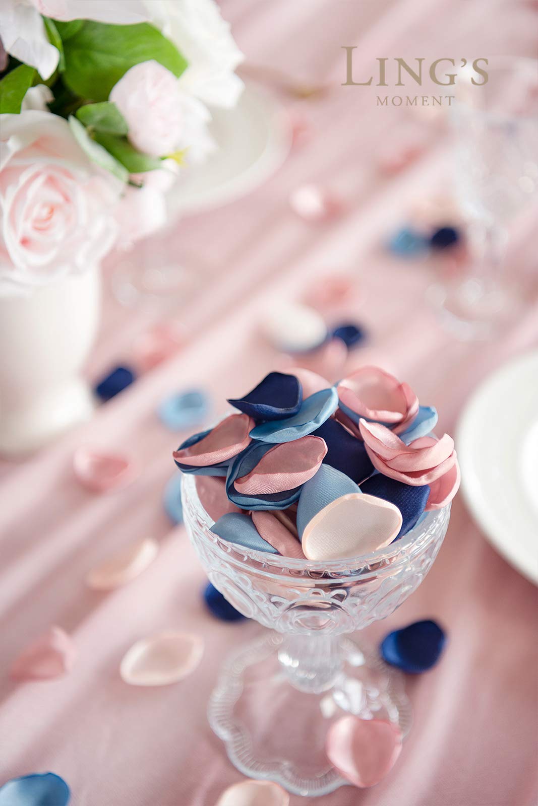 Ling's Moment 200pcs Silk Rose Petals - Dusty Rose & Navy Blue Wedding Decor for Aisle, Flower Girl Baskets, Table Centerpieces | Artificial Flower Petals for Romantic Ceremonies & Special Events
