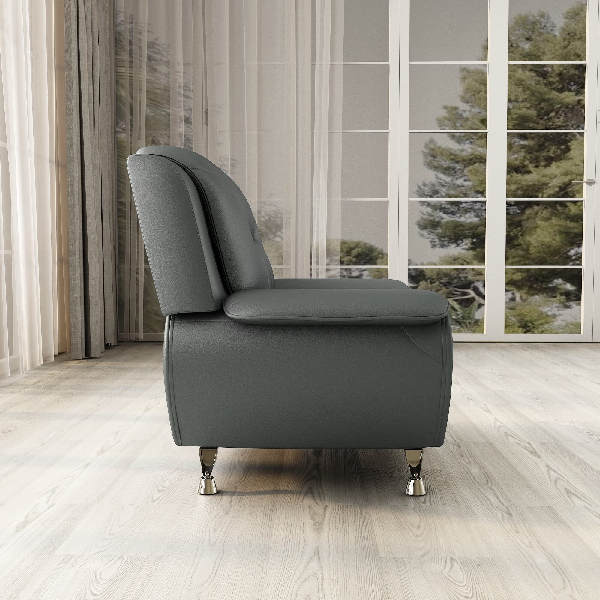 Modern Faux Leather Accent Chair with Stainless Steel Legs - Sleek Gray Upholstered Living Room Chair for Home Office, Lounge & Reading Nook