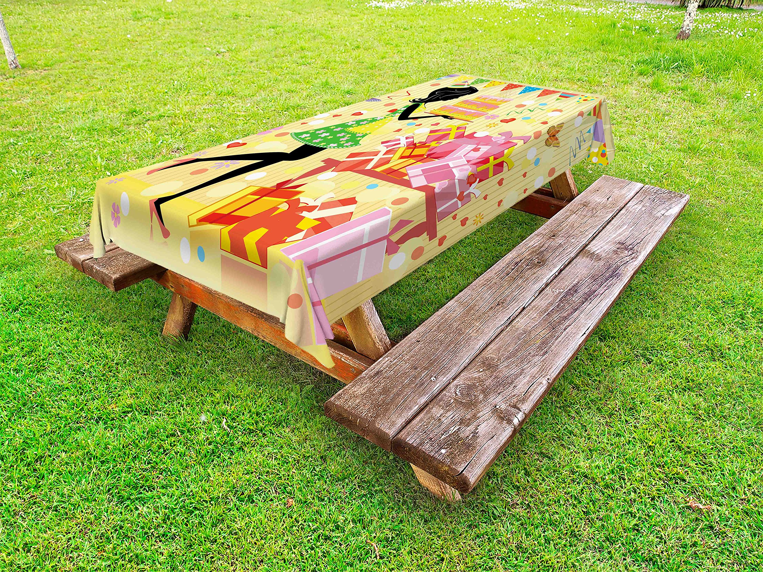 Ambesonne Birthday Outdoor Tablecloth - Colorful Butterfly & Cake Design, Washable Picnic Table Cover 58