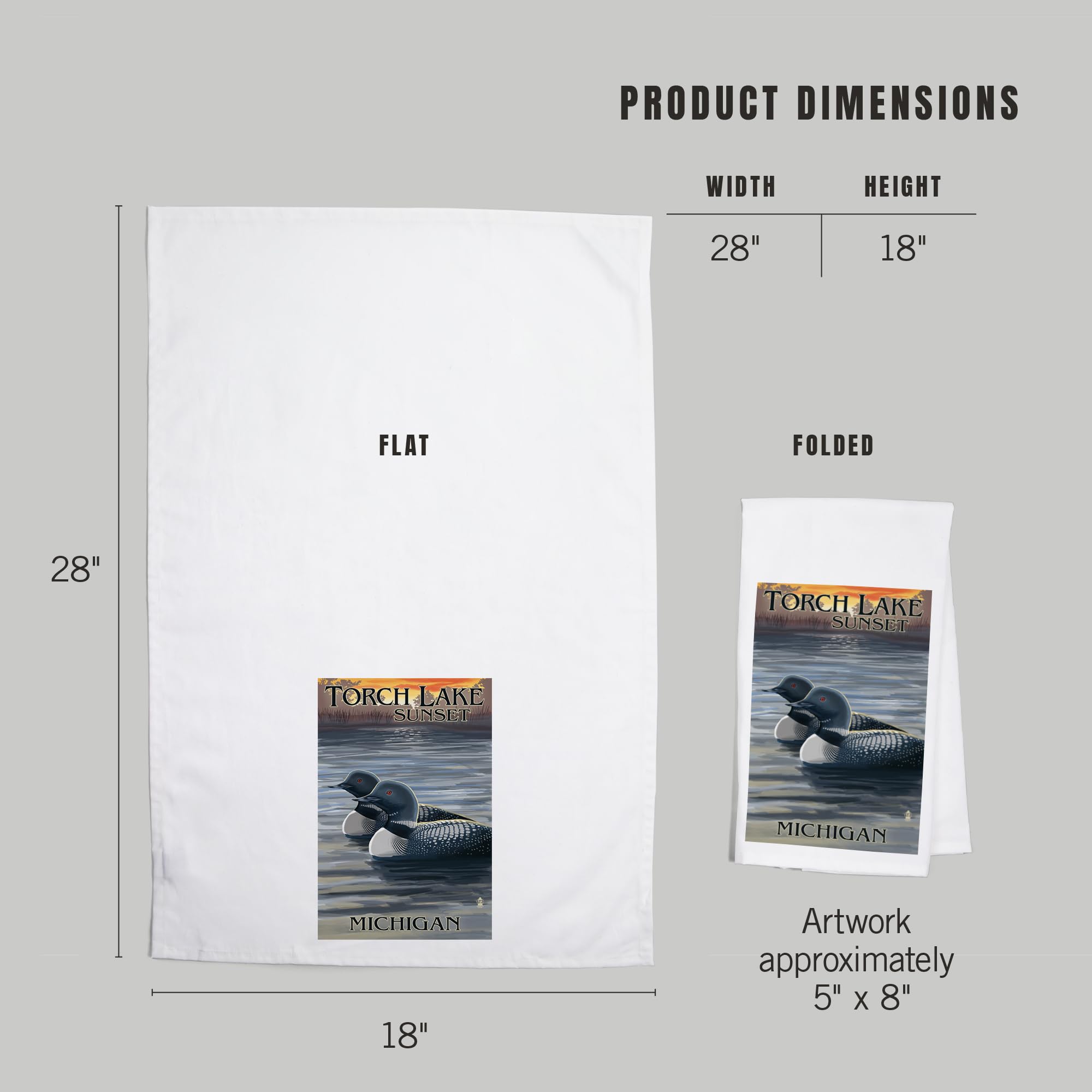 Lantern Press Torch Lake Michigan Loons at Sunset 100% Cotton Tea Towel - Decorative Hand Towel for Kitchen, Home Decor & Gifts - Perfect for Dish Drying, Wall Art & Cozy Farmhouse Style
