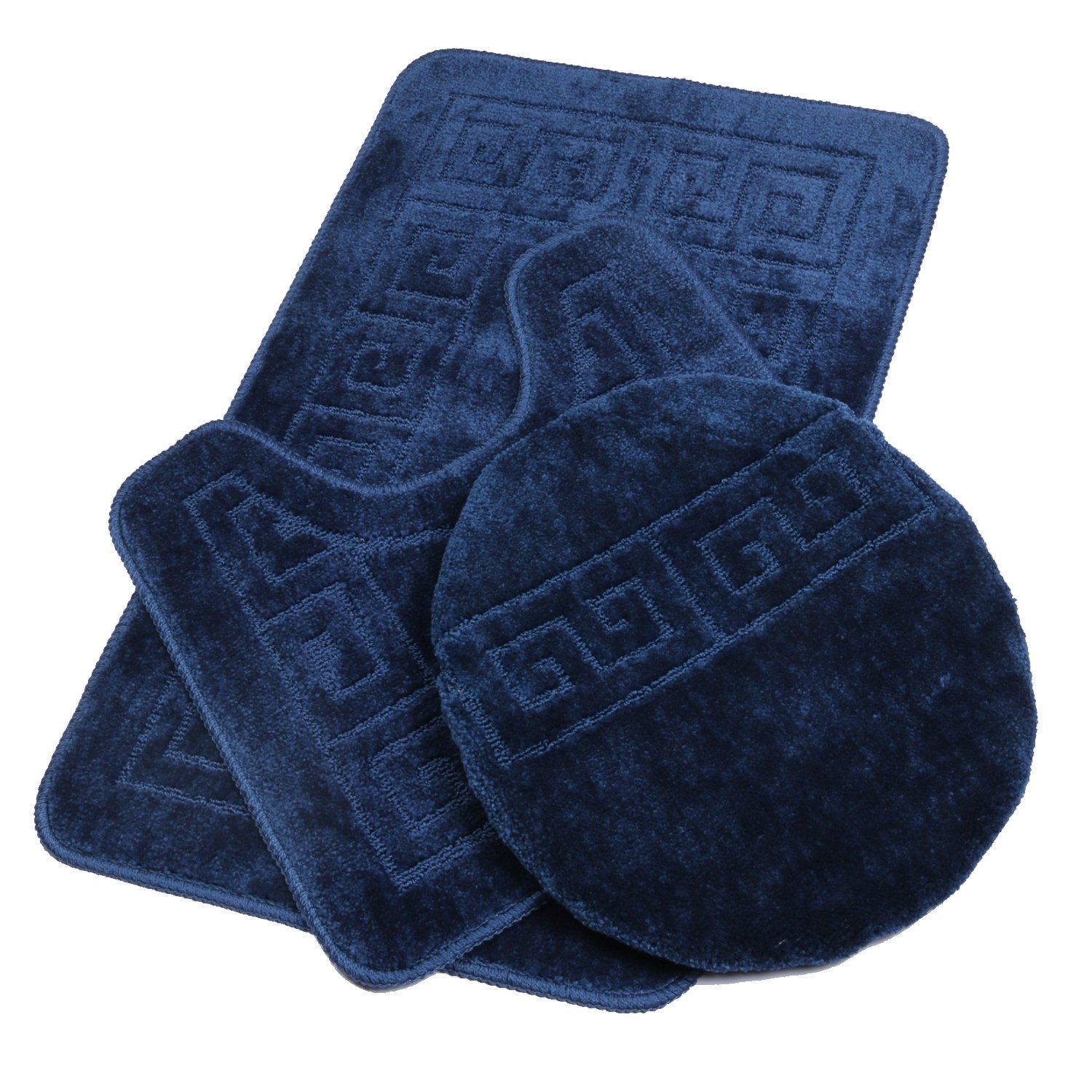 Premium 3-Piece Non-Slip Bathroom Rug Set with U-Shaped Toilet Cover - Super Absorbent Machine Washable Bath Mats for Bathroom Floor - Navy Blue - Perfect for Bathroom Safety and Comfort