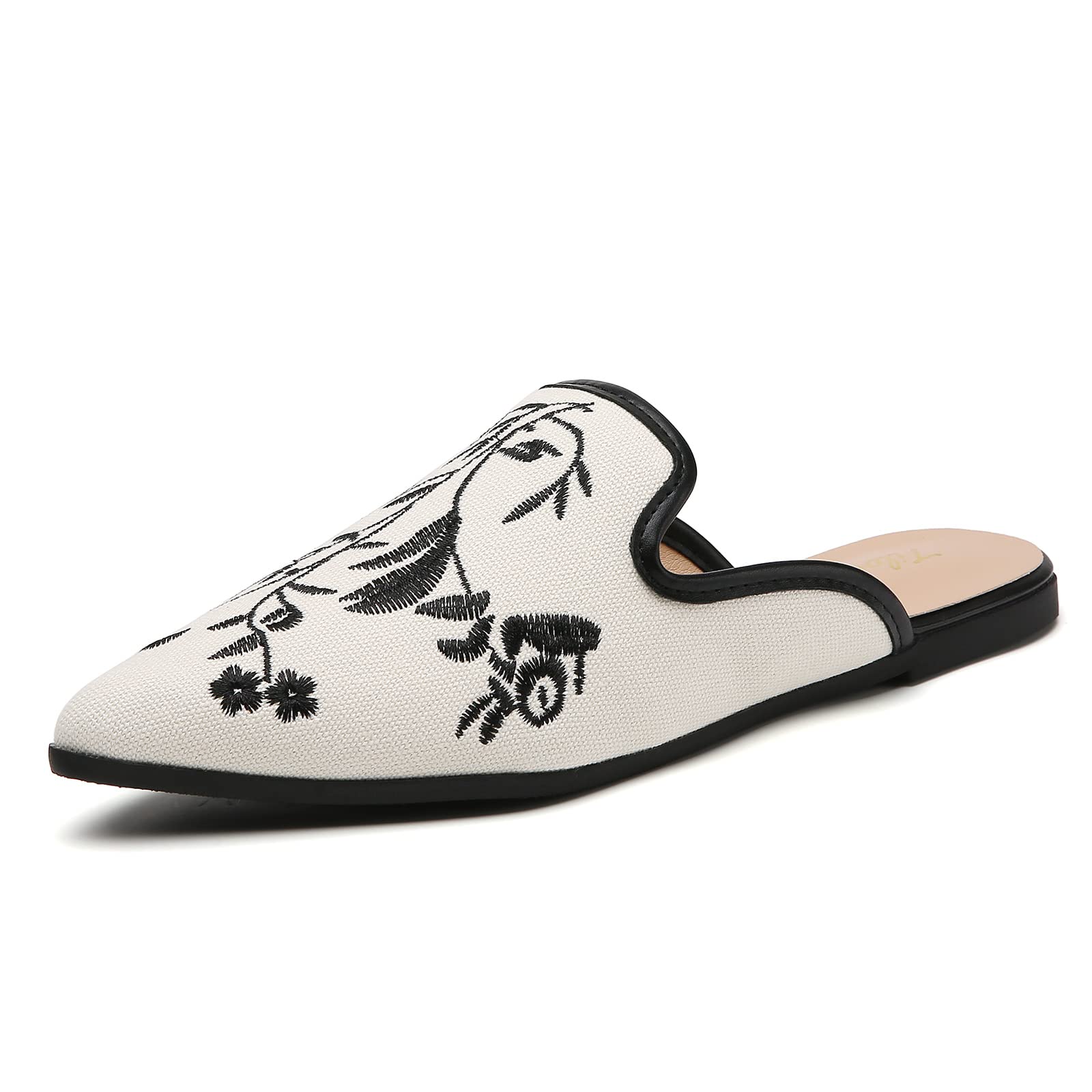 Tliocow Women's Pointed Toe Mule Slides - Backless Slip On Loafers with Flat Sole | Comfortable House Shoes for Indoor/Outdoor Wear, Office, and Casual Outings