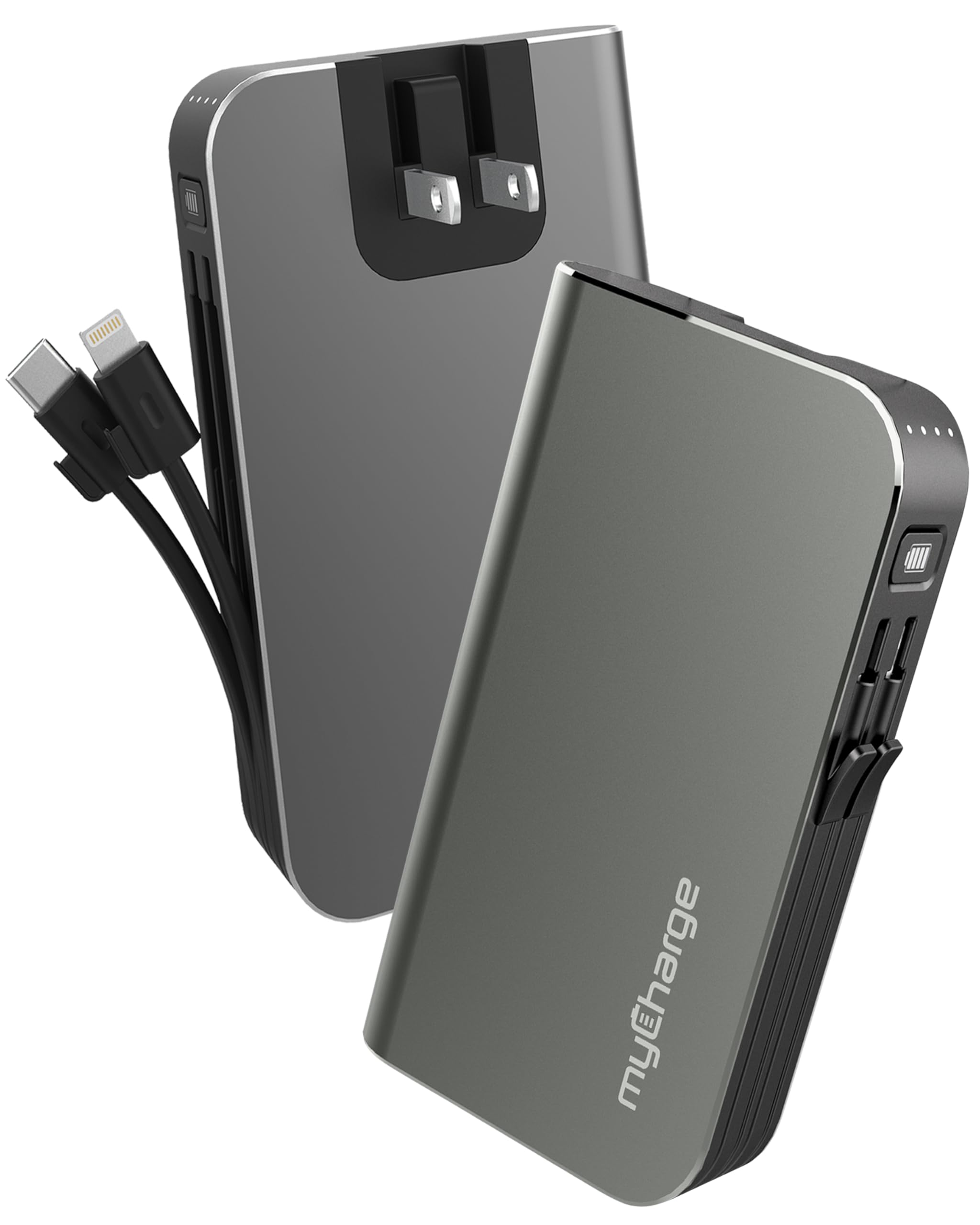 myCharge 10050mAh Portable Charger with Wall Plug - Fast Charging Power Bank for iPhone, Samsung & Android Devices - External Battery Pack with Built-in Lightning & USB-C Cables | Perfect for Travel, Camping & Emergency Power Backup