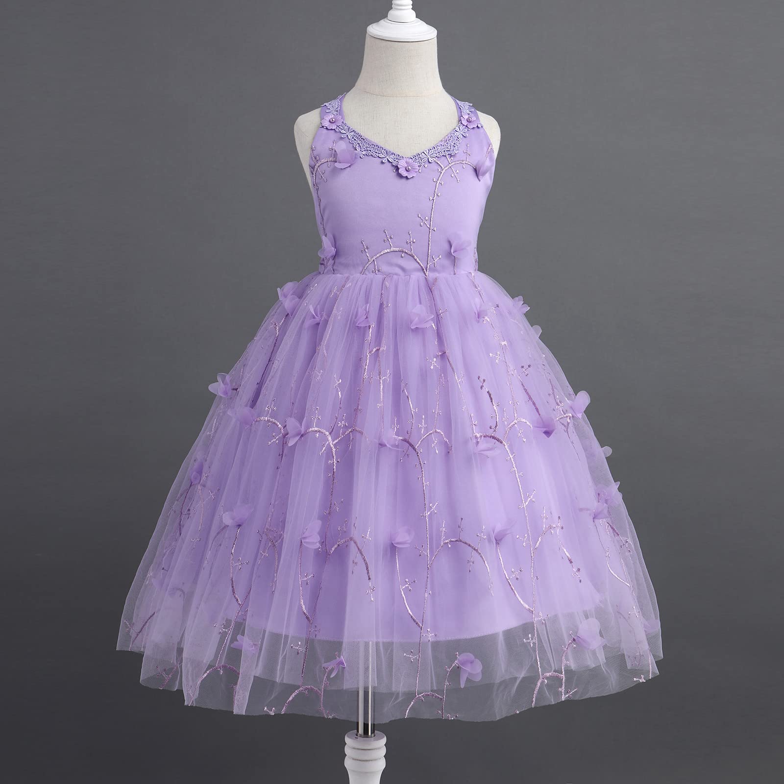 Butterfly Flower Girl Dress for Kids - Princess Birthday Wedding Bridesmaid Pageant Formal Party Gown - Elegant Backless Tulle Dress for Special Occasions & Photo Shoots