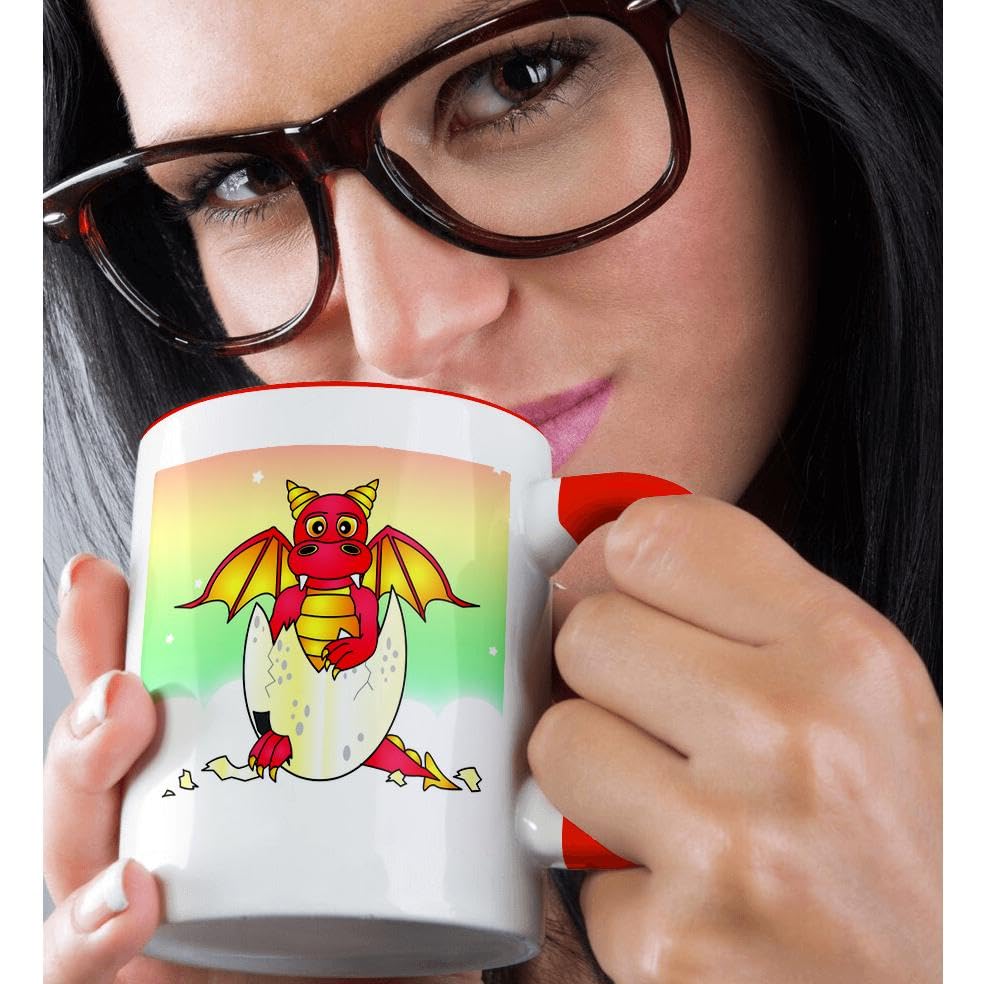 3D Rose 11oz Funny Coffee Mug - Red Baby Dragon in Cracked Egg Design | Unique Dragon-Themed Gift for Coffee Lovers | Perfect for Home, Office & Fantasy Fans