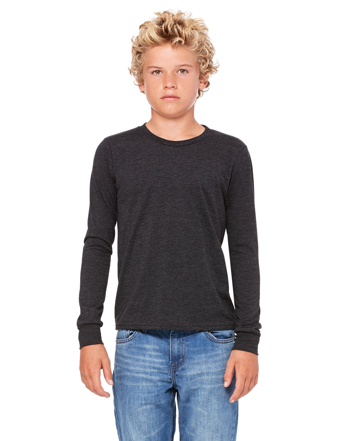 Bella + Canvas 3501YCV Youth Heather CVC Long Sleeve T-Shirt - Soft Cotton Blend Tee for Kids, Comfortable Everyday Wear for School, Play & Family Outings