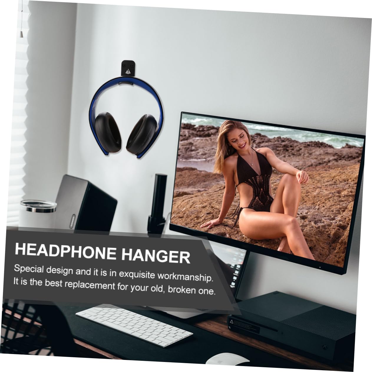 Best Wall Mounted Headphone Stand Hook - Space Saving Headphone Hanger Holder for Gaming Headsets & Controllers - Perfect for Home Office, Gaming Setup & Studio Organization