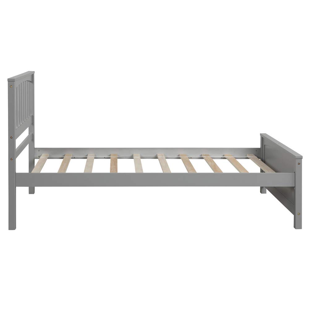 PovKeever Twin Size Wooden Platform Bed Frame with Headboard - Gray, Sturdy & Modern Design for Kids, Teens & Guest Rooms | Perfect for Small Spaces & Minimalist Bedroom Decor