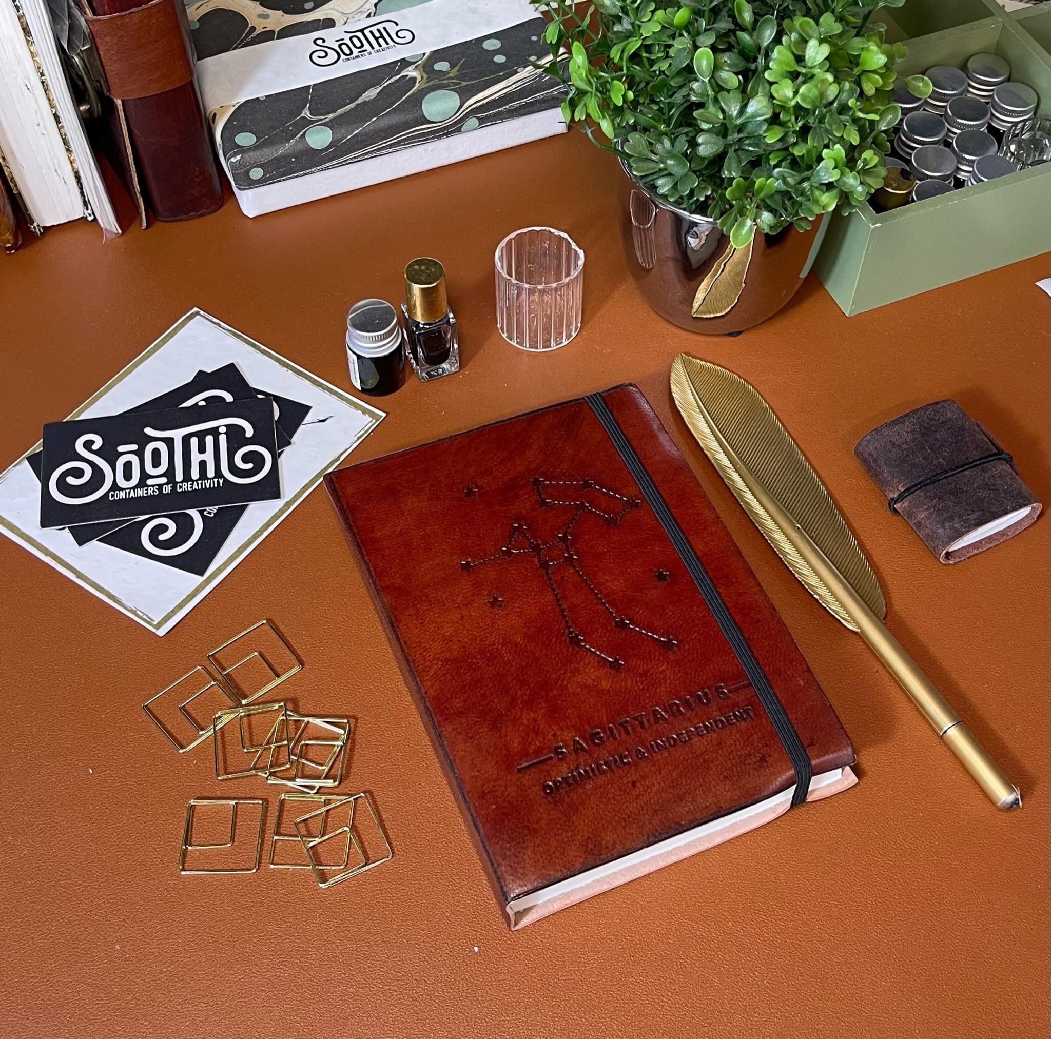 Soothi Personalized Zodiac Handmade Antique Leather Journal - Unlined Notebook for Travel, Diary & Writing - 7