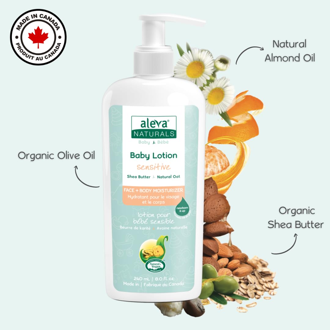 Aleva Naturals Baby Lotion for Face & Body - Organic Moisturizer for Sensitive Dry Skin - Hypoallergenic & Fragrance-Free - 240ml - Perfect for Daily Baby Care & Toddler Skin Protection