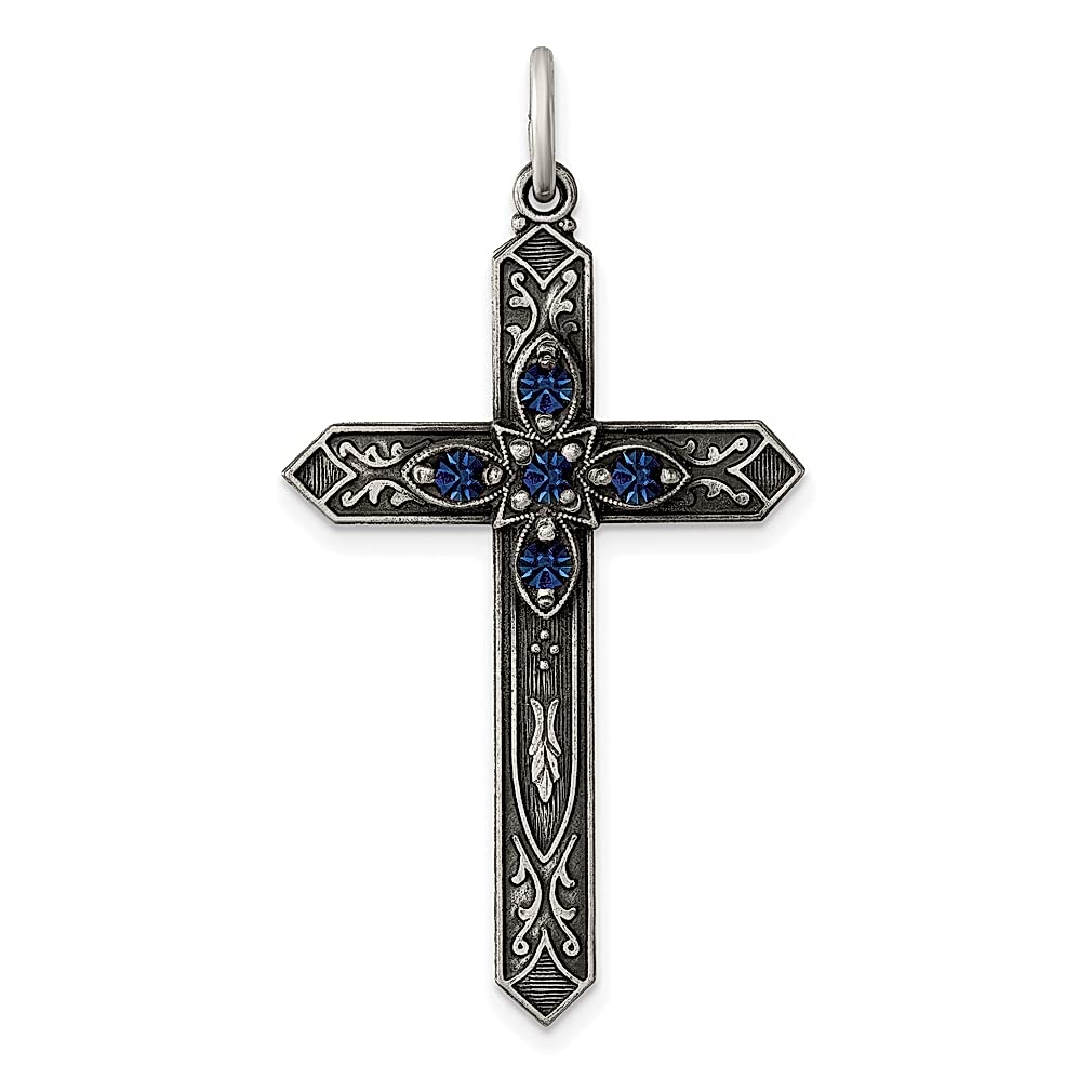 925 Sterling Silver September Birthstone Cross Pendant Necklace for Women - Glass Gemstone Religious Jewelry Gift for Her - Perfect for Birthdays, Baptisms, and Everyday Wear