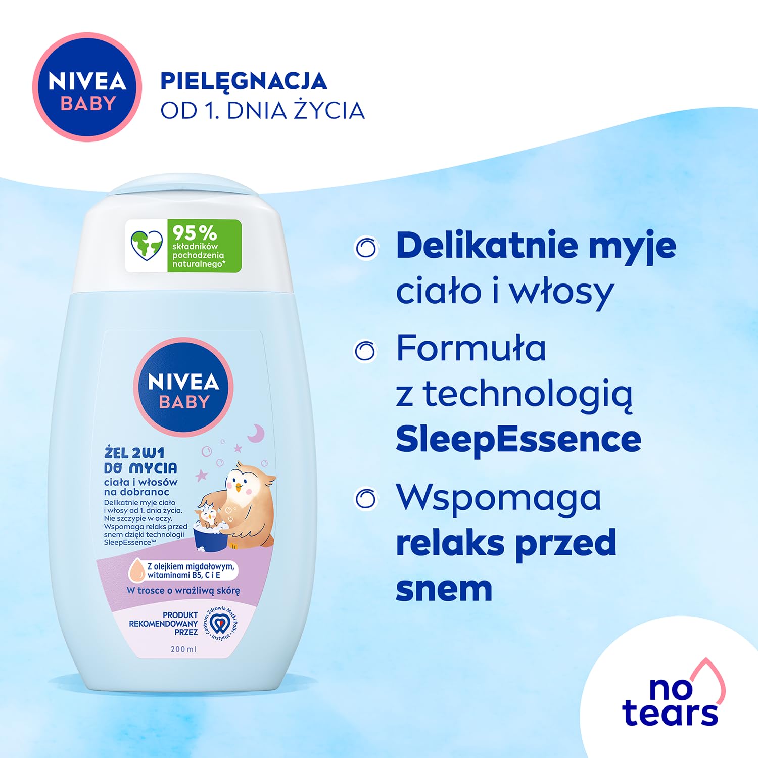 NIVEA BABY 2in1 Body & Hair Gel, 200ml - Gentle Nighttime Wash
