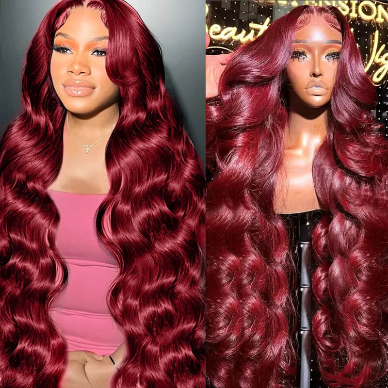Eullair Glueless 13x4 Colored Lace Front Wig - Burgundy Bombshell #99J | Natural Look for Daily Wear, Cosplay & Special Occasions