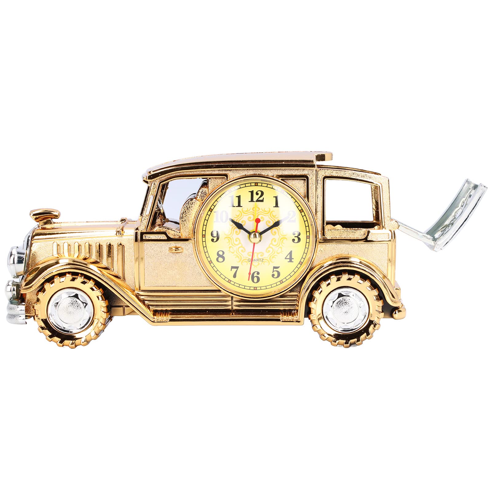Vintage Car Model Alarm Clock with Pen Holder - ABS Material Retro Desk Clock for Bedroom & Office Decor (Large Gold Luxury Car Design) | Perfect Gift for Car Enthusiasts & Unique Home/Office Accessory