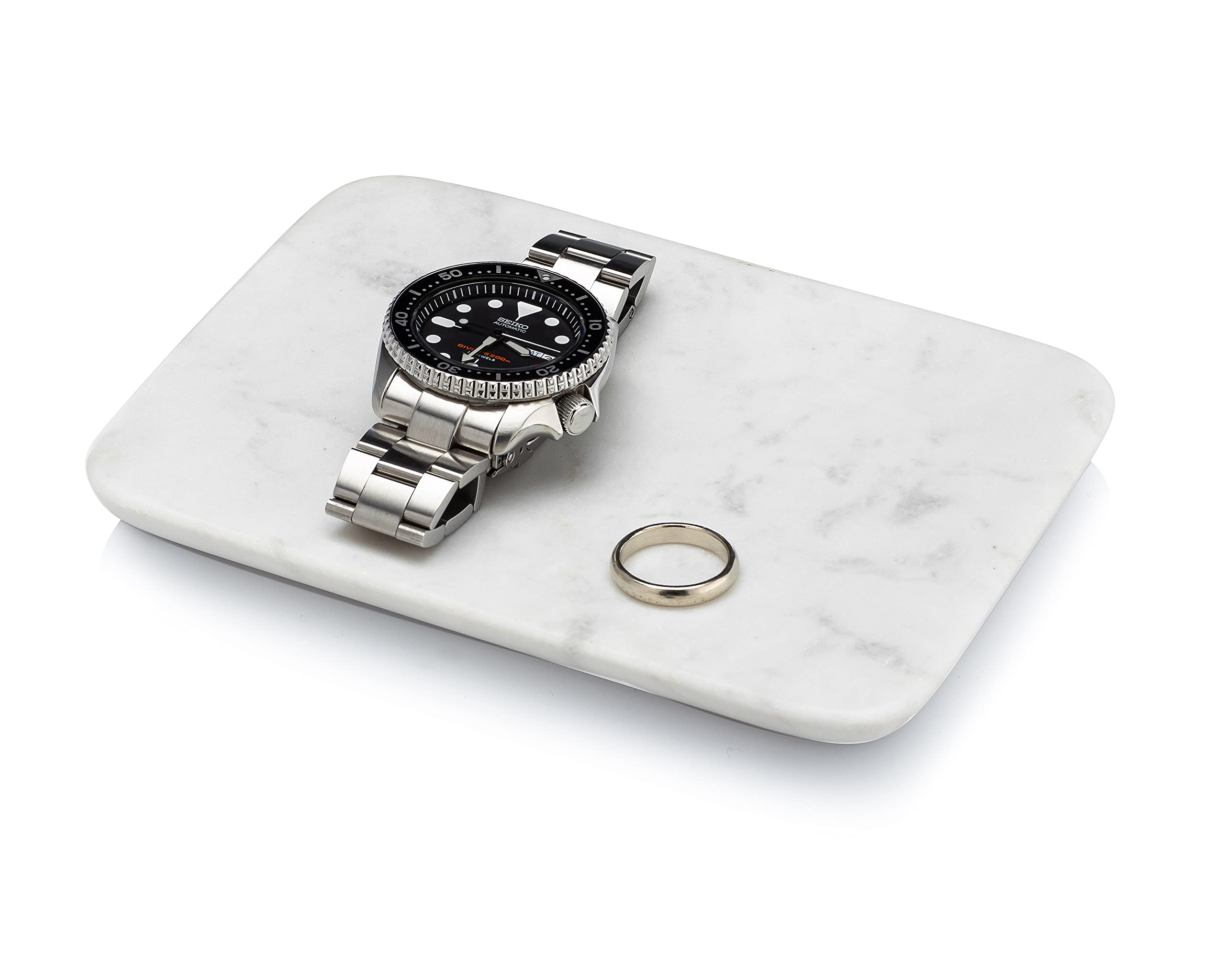 Beau Brummell Solid White Marble Jewelry Tray - Handcrafted 100% Real Marble Organizer for Rings, Watches & Keys | Perfect for Bathroom Vanity, Dresser, Nightstand or Office Desk | 6.5x4.5x0.5 Inch Elegant Home Decor