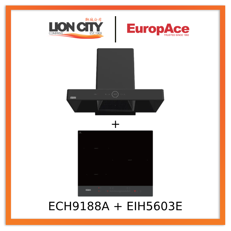 Europace ECH9188A 90CM Premium T Chimney Hood & EIH5603E 60cm Induction Hob Combo - Stainless Steel Kitchen Ventilation System for Modern Home Cooking