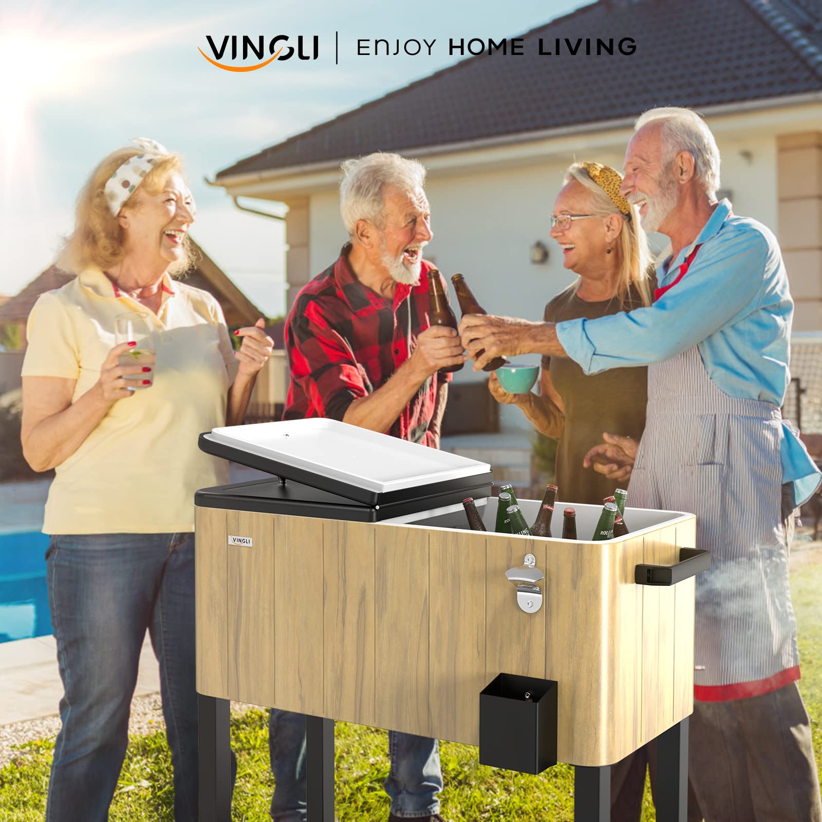 VINGLI 80 Quart Rolling Cooler with Wheels - Heavy Duty Outdoor Ice Chest for Camping, Beach, Tailgating & Backyard Parties - Portable Beverage Cart for Patio, Deck & Picnic Use