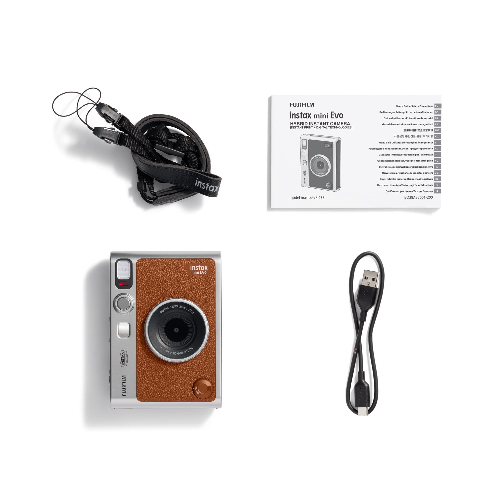 Fujifilm Instax Mini EVO Instant Hybrid Camera (Brown) with Leather Case - Perfect for Travel, Parties & Instant Photo Printing