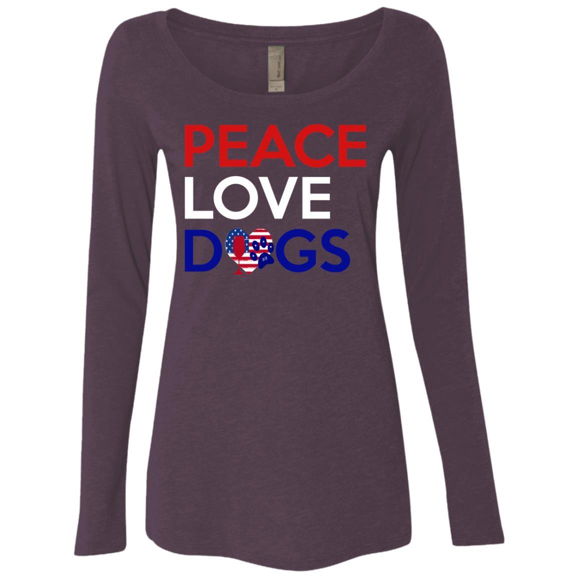 Peace Love Dogs Women's Long Sleeve Scoop Neck Tri-Blend T-Shirt - Soft Vintage Style Graphic Tee for Dog Lovers, Casual Wear & Animal Rescue Support