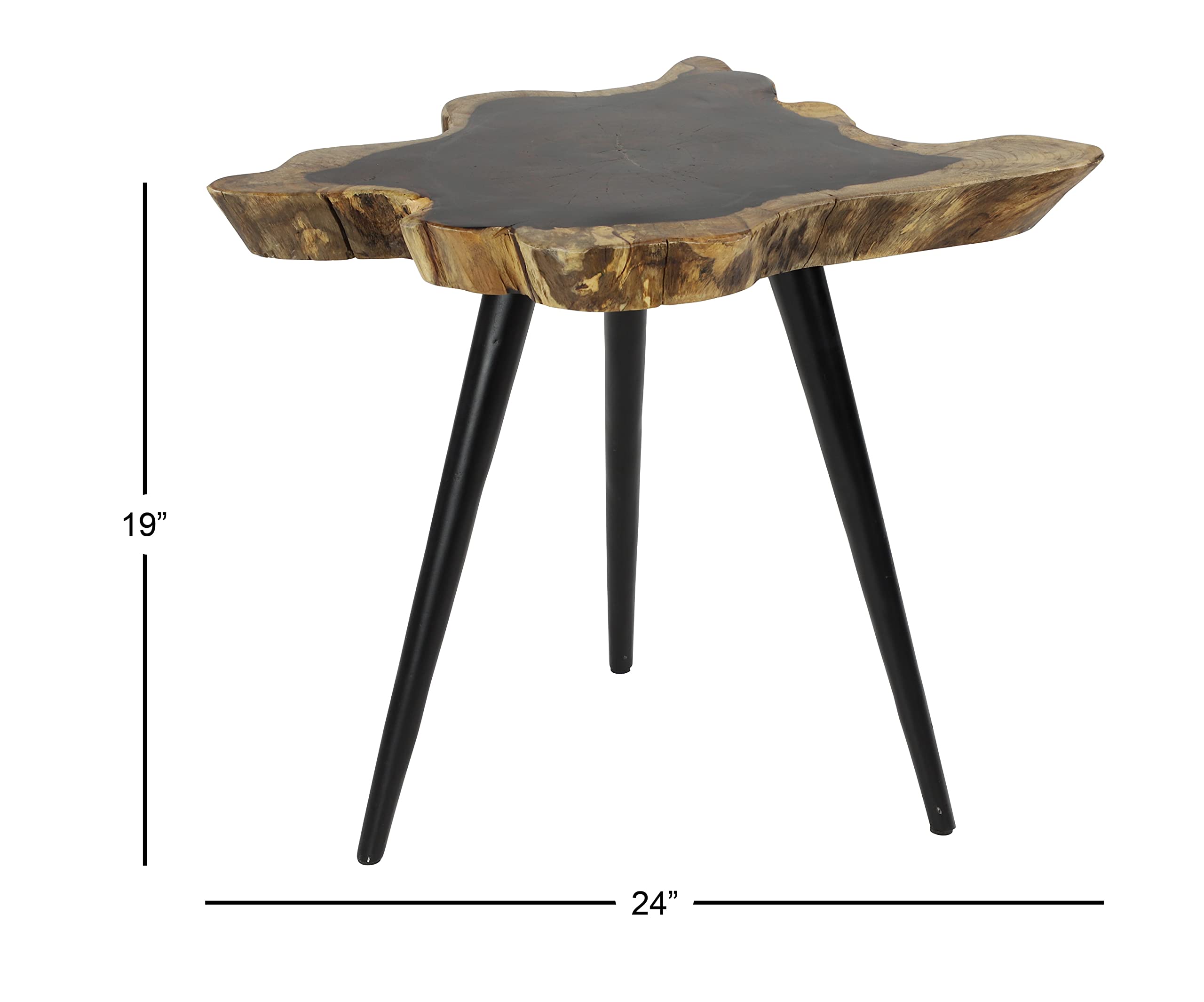 Handmade Live Edge Wood Side Table with Black Metal Tripod Legs - 24