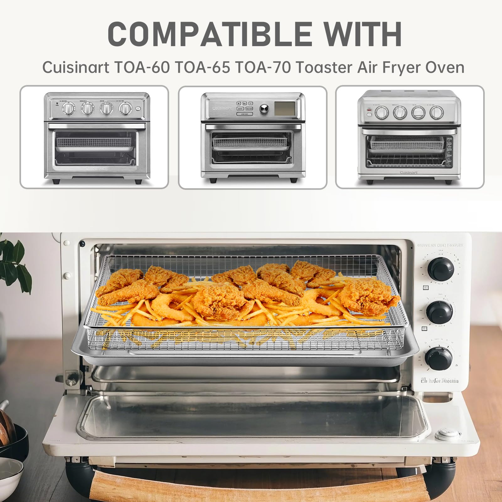 2-Pack Nonstick Air Fryer Accessories Set - Stainless Steel Basket & Baking Tray for Cuisinart TOA-60/65/70 (12.3