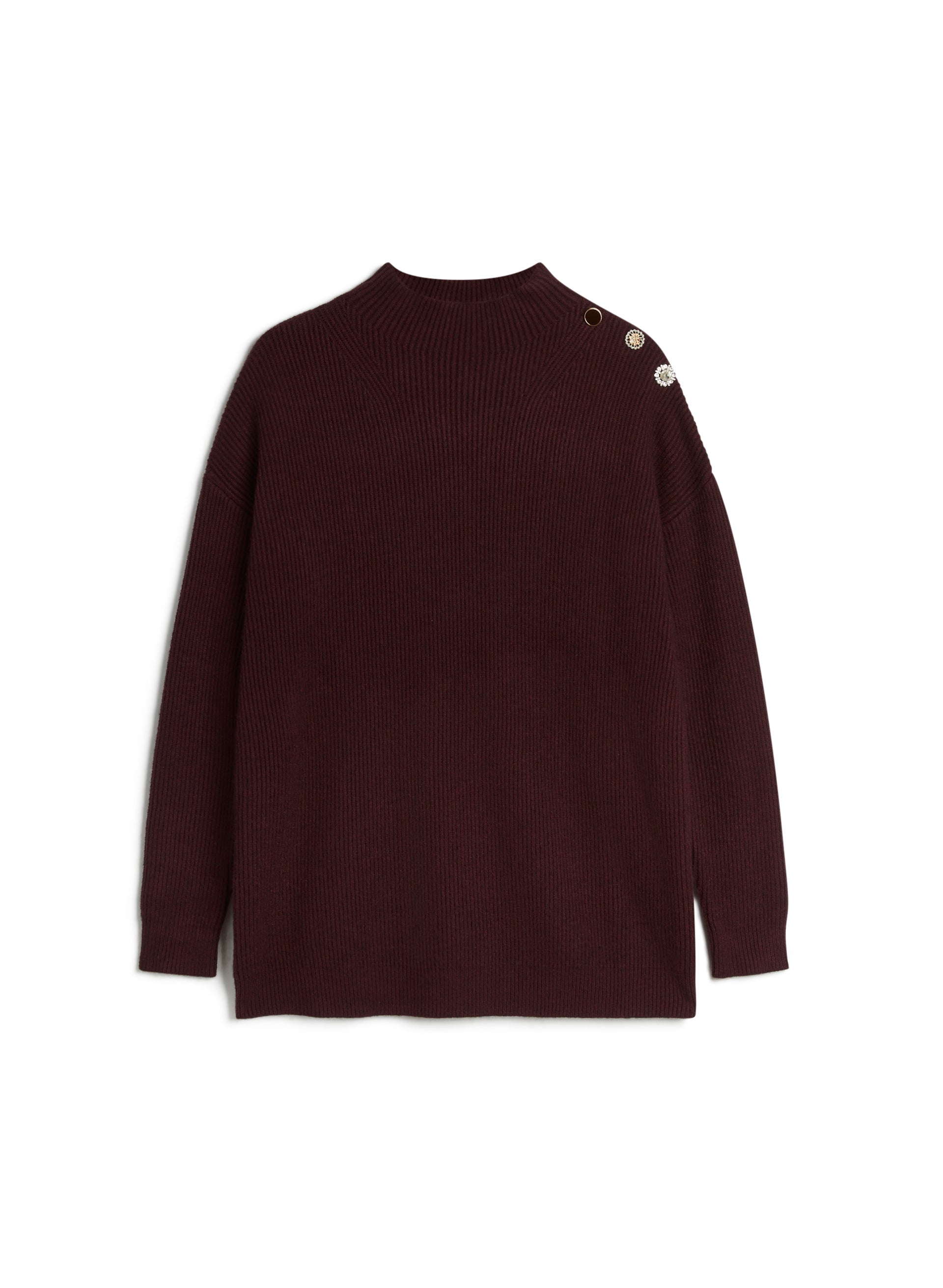 Crystal Button Mock Neck Sweater for Women - Elegant Knit Pullover with Pearl Details | Perfect for Office Wear, Date Nights & Holiday Parties