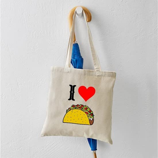I Heart Taco Natural Canvas Tote Bag - Reusable Grocery Shopping Bag for Women & Men | Eco-Friendly Grocery Hauler, Farmers Market Tote, Beach Bag & Everyday Carry