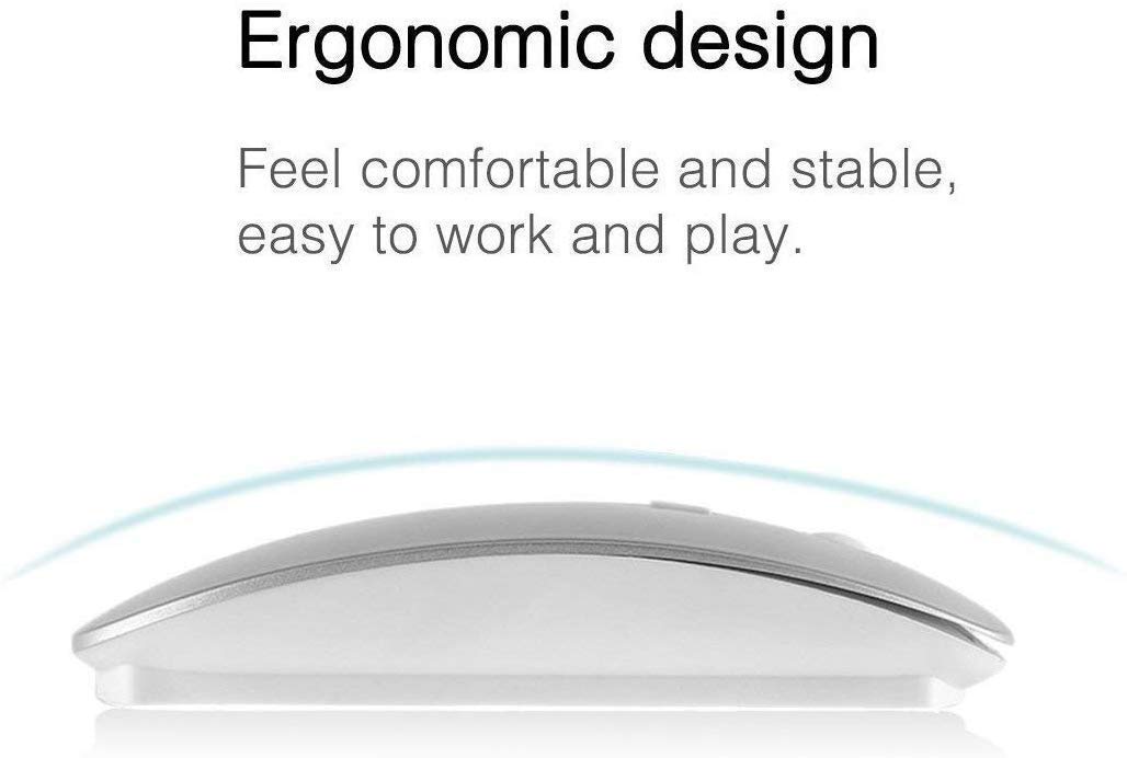 Rechargeable Bluetooth Wireless Mouse for MacBook Pro/Air, Laptop, PC, iPad Pro - Bluetooth 5.2/3.0 & 2.4G USB Receiver (Silver) | Perfect for Office Work, Travel & Home Use