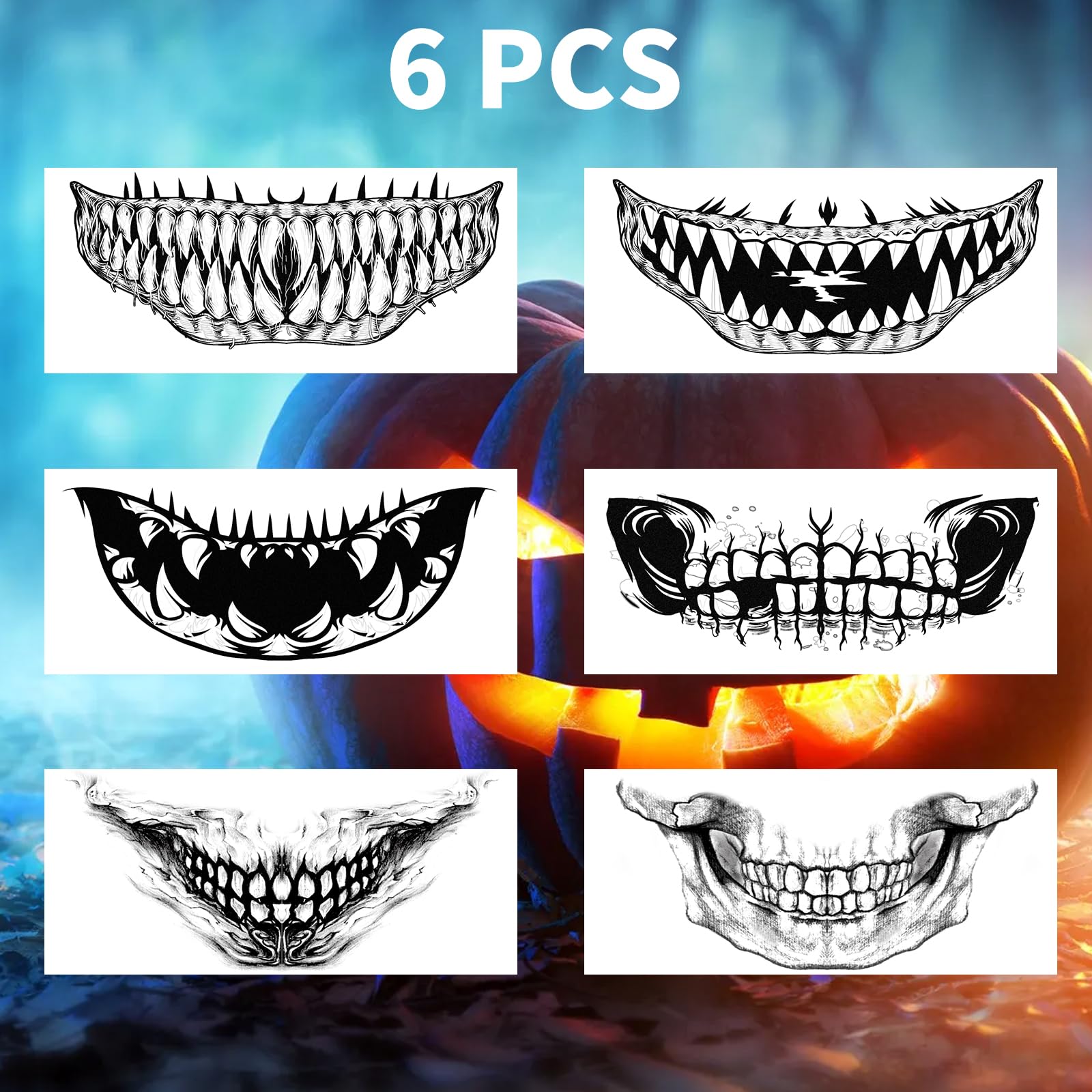 Halloween Face Tattoos & Fake Skeleton Stickers - Vampire Costume Accessories for Women & Men, Skull Temporary Tattoos & Zombie Makeup Kit for Adults & Kids - Perfect for Halloween Parties, Cosplay, Costume Contests & Spooky Decorations