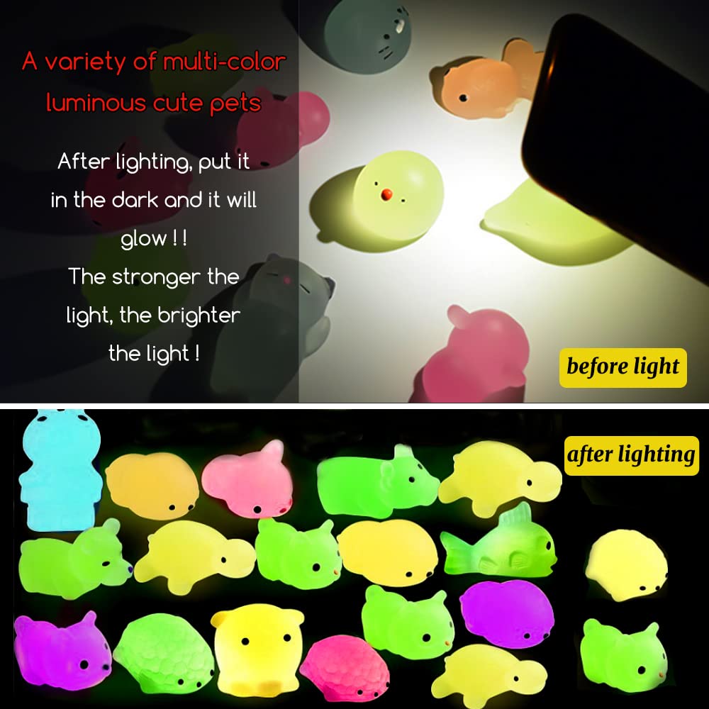 30-Piece Mini Glow in The Dark Squishies - RosyFate Mochi Squishy Pack, Cute Kawaii Animal Squishies, Random Glowing Creatures for Stress Relief & Sensory Play (Perfect for Kids Party Favors, Desk Toys & Anxiety Relief)