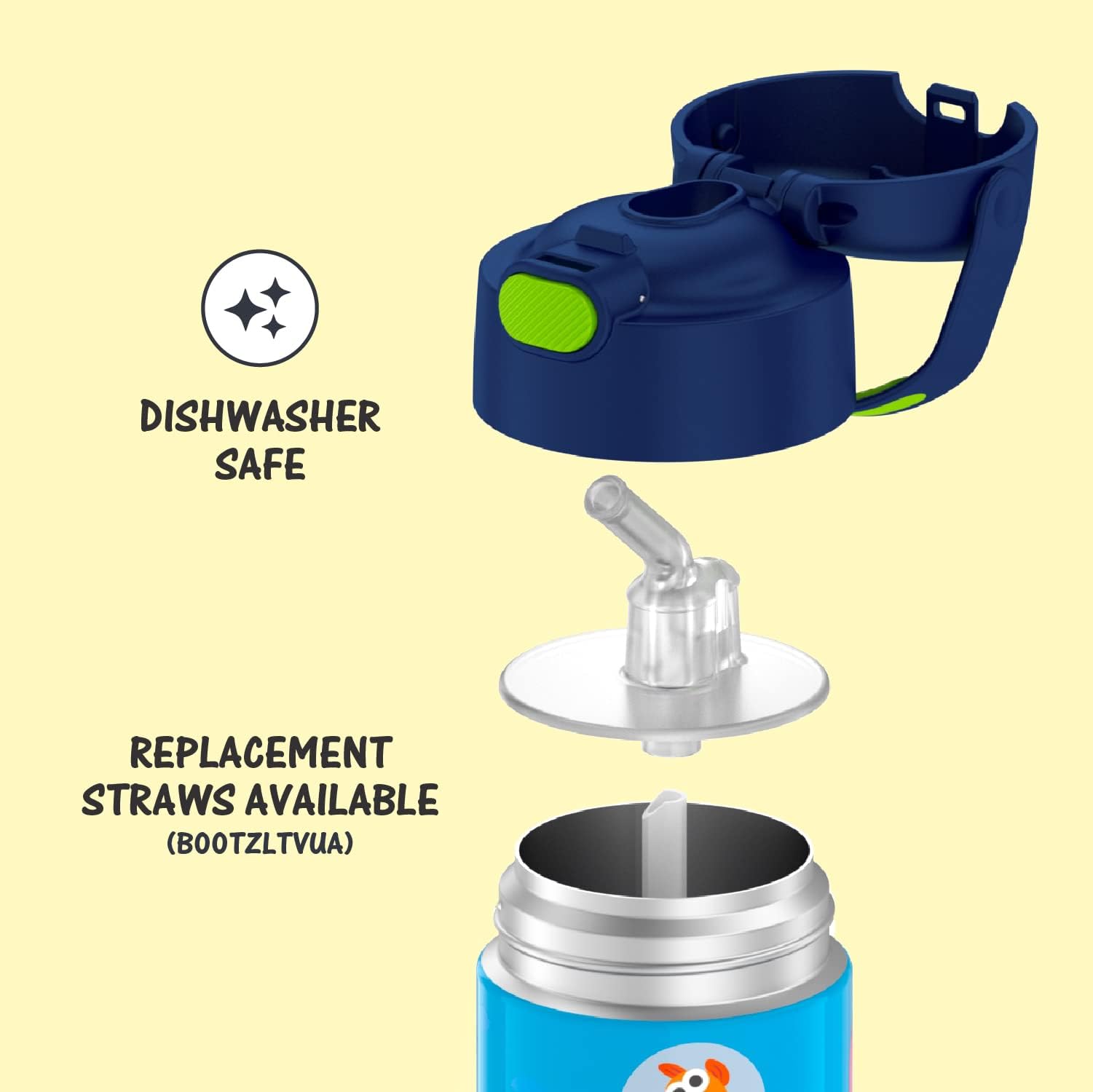Thermos Funtainer 12oz Kids Stainless Steel Water Bottle with Straw & Lid - Vacuum Insulated, Leakproof, Baby Shark Design - Perfect for School, Travel & Outdoor Activities