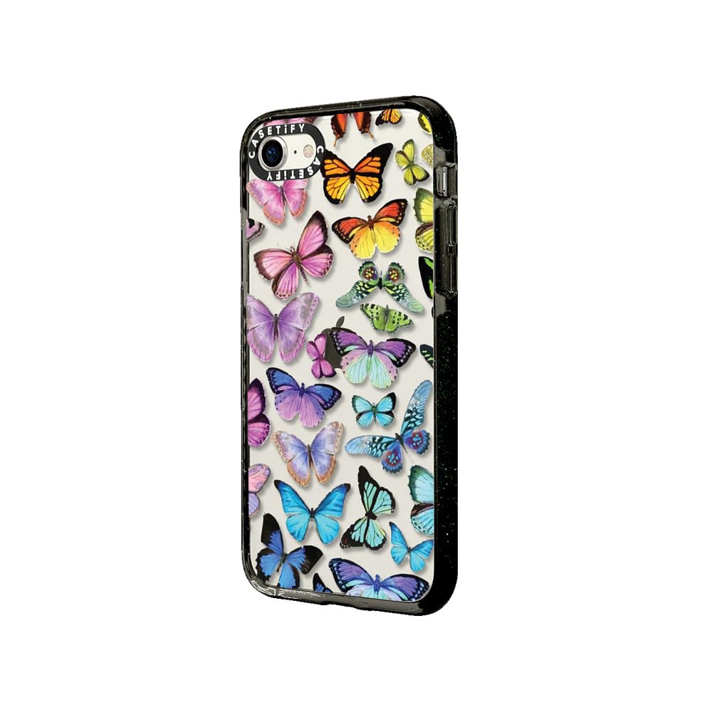 CASETiFY Impact Case for iPhone SE (2020/2022) & iPhone 7/8 - Butterfly Rainbow Design - Clear Black Protective Phone Cover - Durable Shockproof Case for Everyday Use & Outdoor Activities