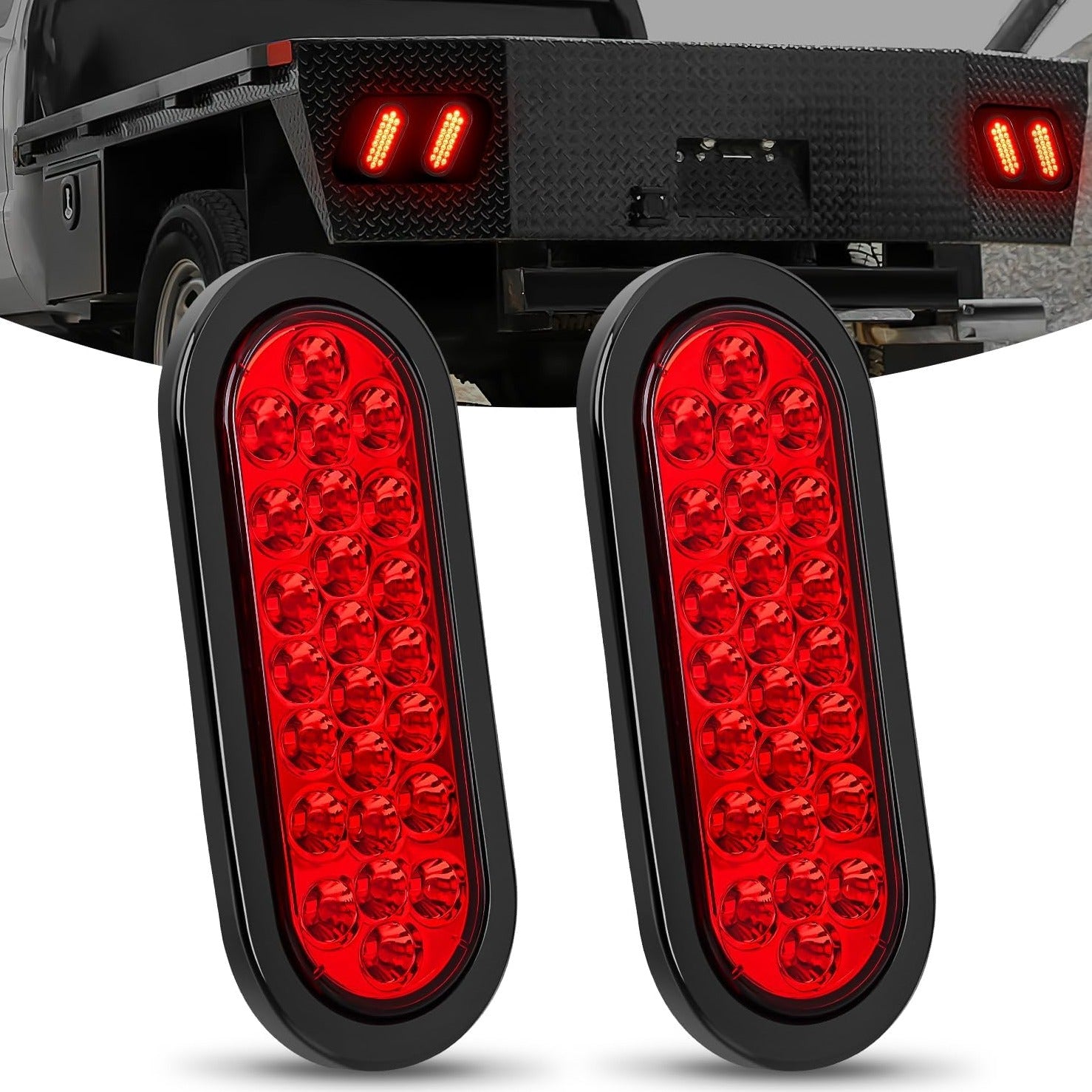 6 Inch Oval Red 24 LED Trailer Tail Lights (Pair) - Waterproof Brake Lights for Trucks, Trailers, RVs & Boats - Perfect for Night Driving & Safety Signaling