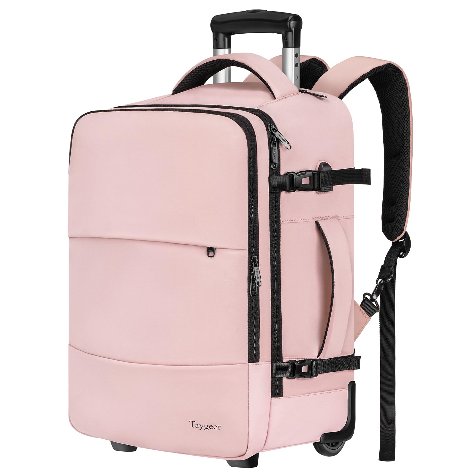 Taygeer 17 Inch Rolling Backpack for Women - Wheeled Laptop Backpack with Shoe Compartment & Wheels, Large Carry-On Luggage for Travel, College, Work - Pink Roller Backpack for Adults (Perfect for Business Trips, Campus Commute & Overnight Stays)