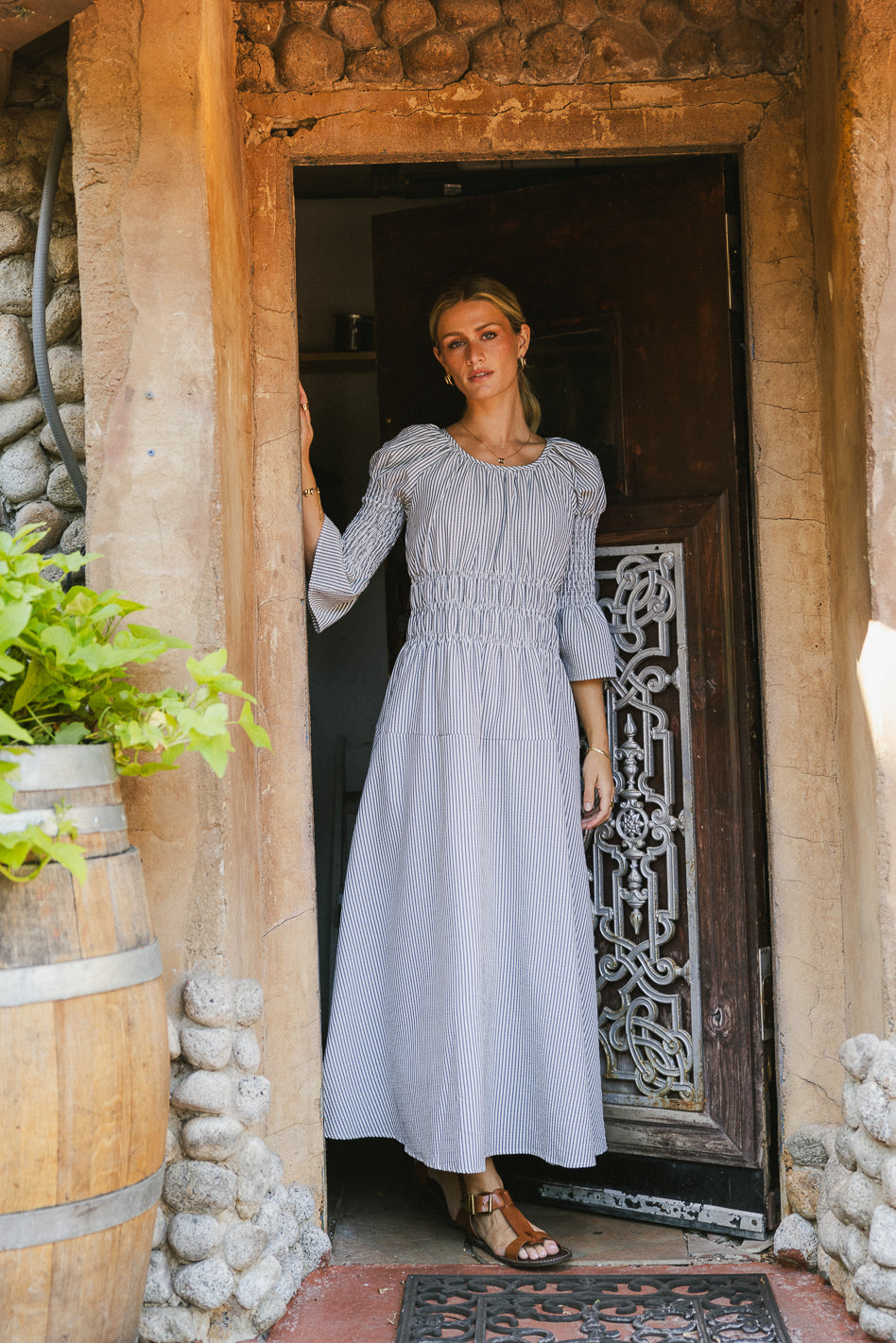 Kenny Stripe Smocked Maxi Dress for Women - Flowy Summer Beach Dress with Elastic Waist, Boho Chic Style - Perfect for Vacations, Weddings & Outdoor Events