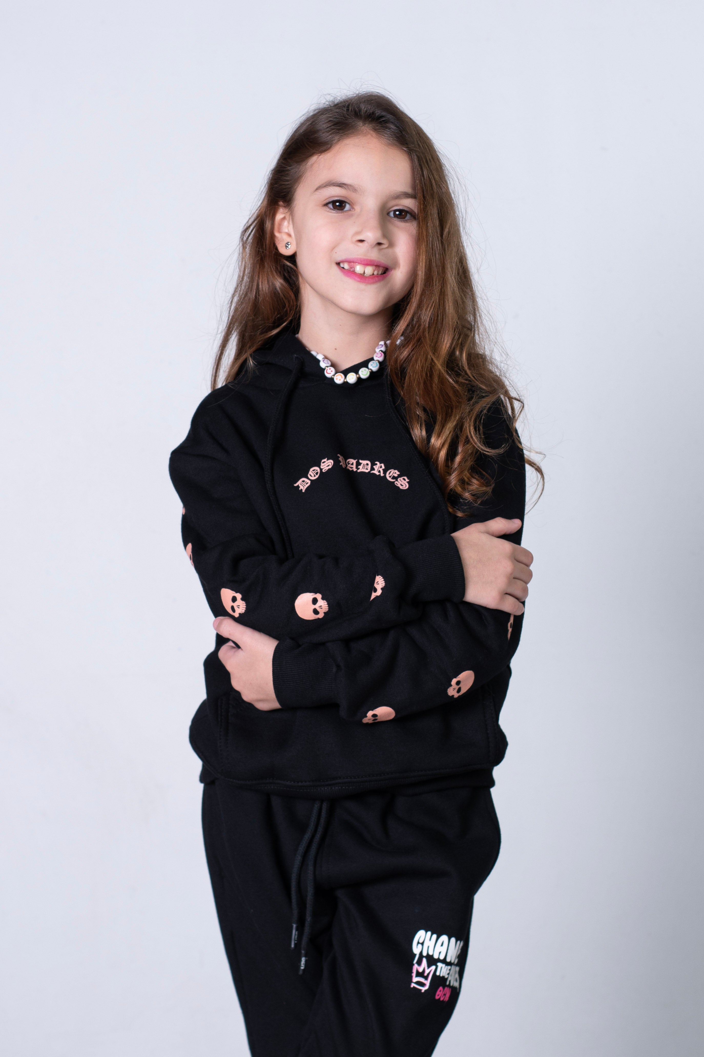 Buzo Dos Padres Kids Fathers Calacas In Arms Black Pink - Matching Family Hoodies for Halloween, Day of the Dead & Family Photo Outfits