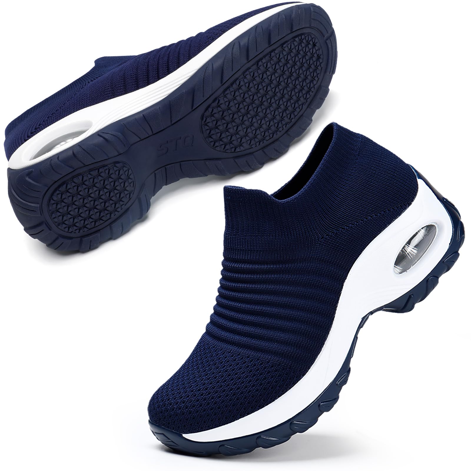 STQ Women's Slip-On Walking Shoes - Breathable Non-Slip Work Shoes with Air Cushion & Arch Support - Comfortable Orthopedic Sneakers for Walking, Nursing, Standing All Day