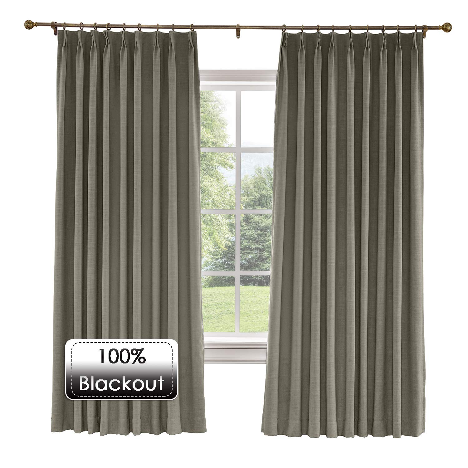 Extra Wide Blackout Linen Curtains - Thermal Insulated Darkening Drapery for Large Windows (120x96-inch, 1 Panel, Ebony) - Pinch Pleat Design for Living Room & Floor-to-Ceiling Windows - Perfect for Home Theater, Nursery & Light-Sensitive Sleepers
