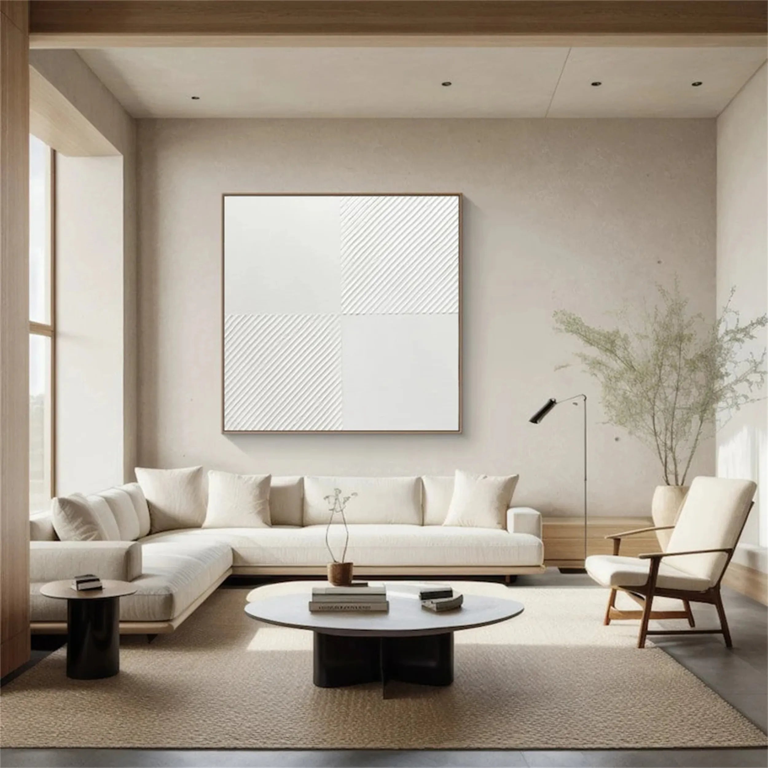 White Minimalist Textured Painting Canvas - Modern Abstract Wall Art for Living Room, Bedroom & Office Decor | High-Quality Artist Canvas | #MM202