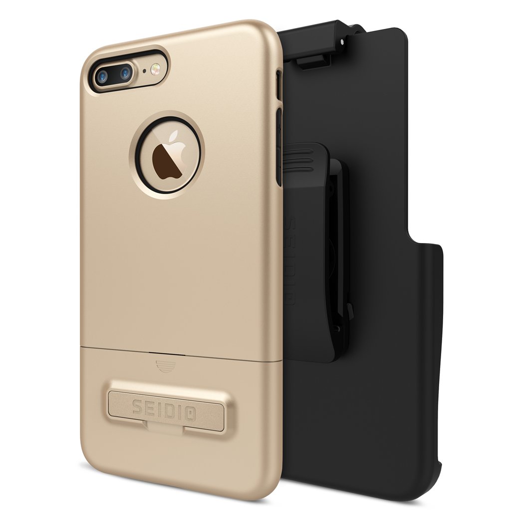 Premium Shockproof Surface Case & Holster Combo with Kickstand for Apple iPhone 7 Plus/8 Plus - Gold & Black | Perfect for Outdoor Activities, Work & Travel Protection