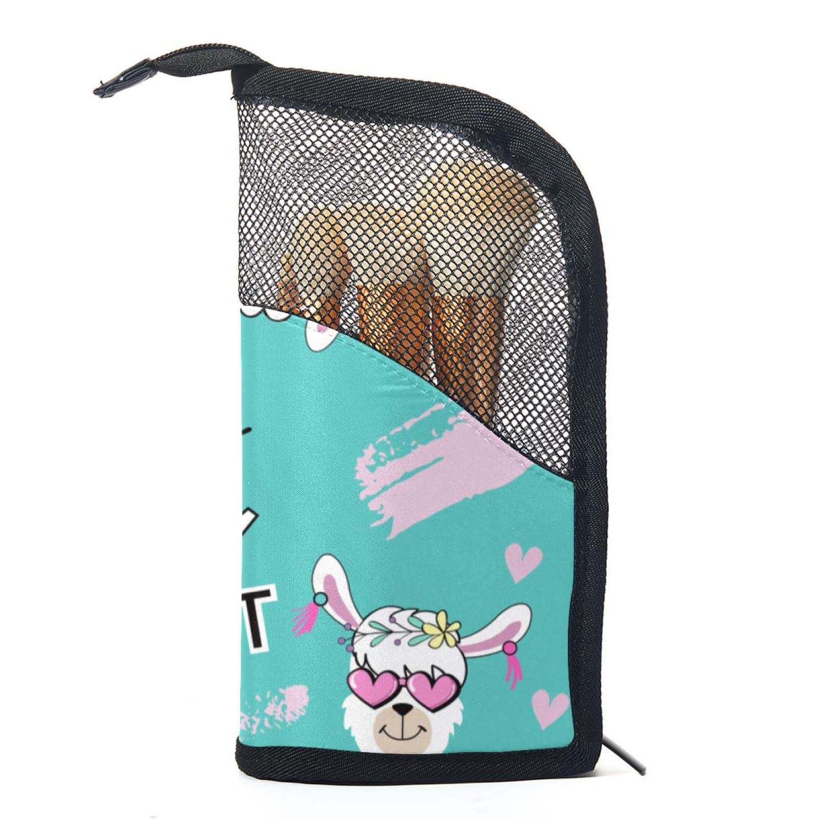 Portable Makeup Brush Organizer Bag with 12 Slots - Hello My Sweet Llama Cosmetic Brush Holder Case - Perfect for Travel, Home Vanity & Professional Makeup Artists