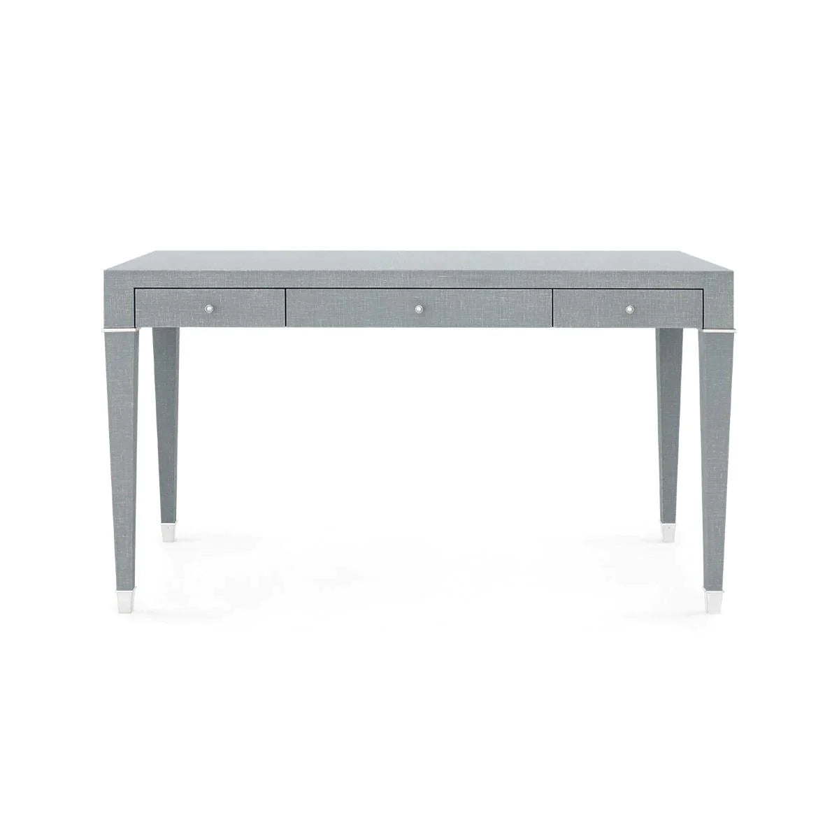 Claudette Desk - Winter Wash Gray Lacquered Linen Finish with Nickel Hardware - Modern Home Office Desk for Small Spaces & Workspaces