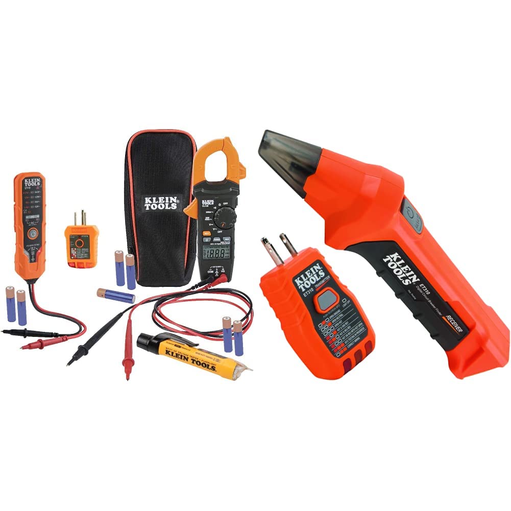 Klein Tools CL120VP Digital Clamp Meter & Voltage Tester Kit with 3 Testers, Test Leads, Pouch, Batteries & ET310 AC Circuit Breaker Finder with GFCI Outlet Tester - Professional Electrical Testing Tools for Home, Commercial and Industrial Use