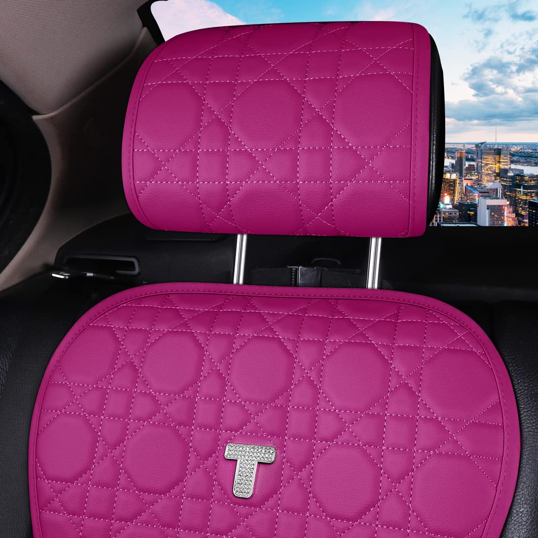 Luxury Rose Pink Leather Car Seat Covers - Universal Fit for Cars, Trucks & SUVs (11-Piece Set) | Premium Protection & Stylish Upgrade for Daily Commute & Road Trips