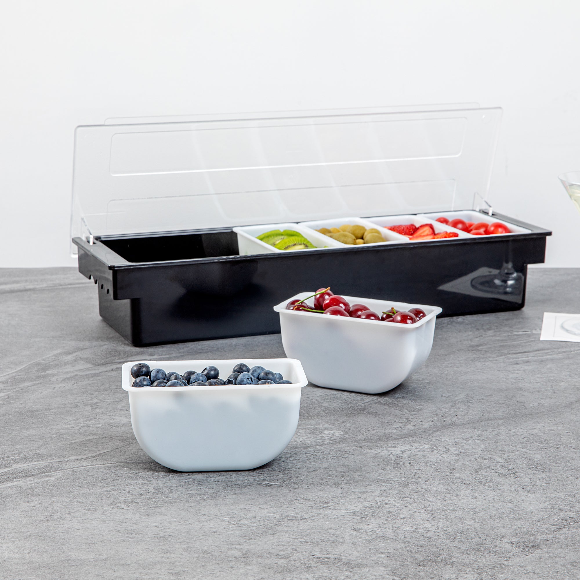 Bar Lux 1 Pint White Plastic Insert - 6 Compartment Condiment Caddy (6-Pack) - Perfect for Restaurants, Catering & Food Service Organization
