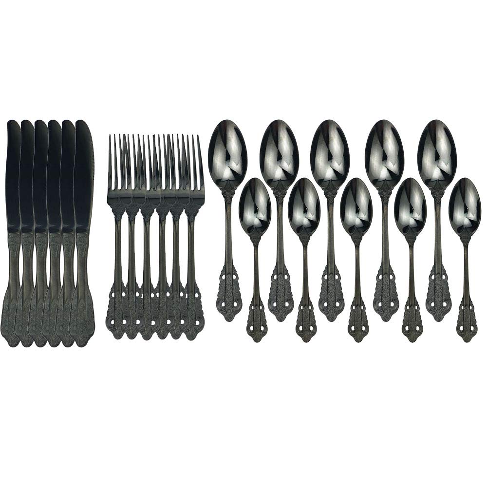 JASHII Retro Palace Coffee Spoon Flatware Set - 6-Piece Unique Stainless Steel Cutlery for Kitchen, Dining & Bar | Dishwasher Safe Shiny Black Tableware | Perfect for Coffee Shops, Restaurants & Home Entertaining