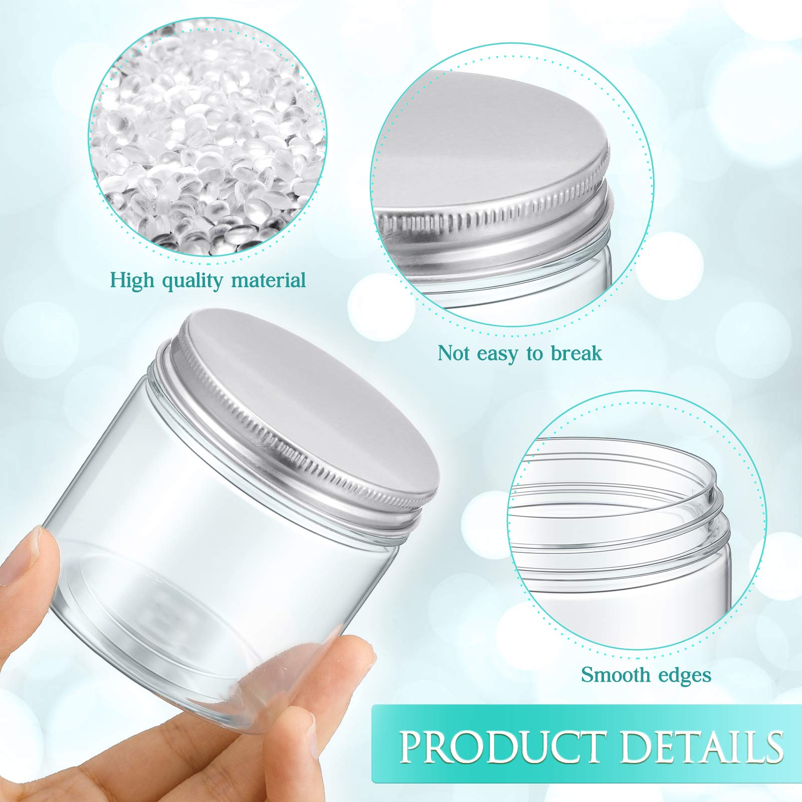 18-Piece Clear Plastic Jars with Silver Lids - 6.5x6.5x6.5cm Airtight Refillable Containers for Cosmetics, Food Storage, Spices & Kitchen Organization - Perfect for DIY Beauty Products, Travel Toiletries & Pantry Organization