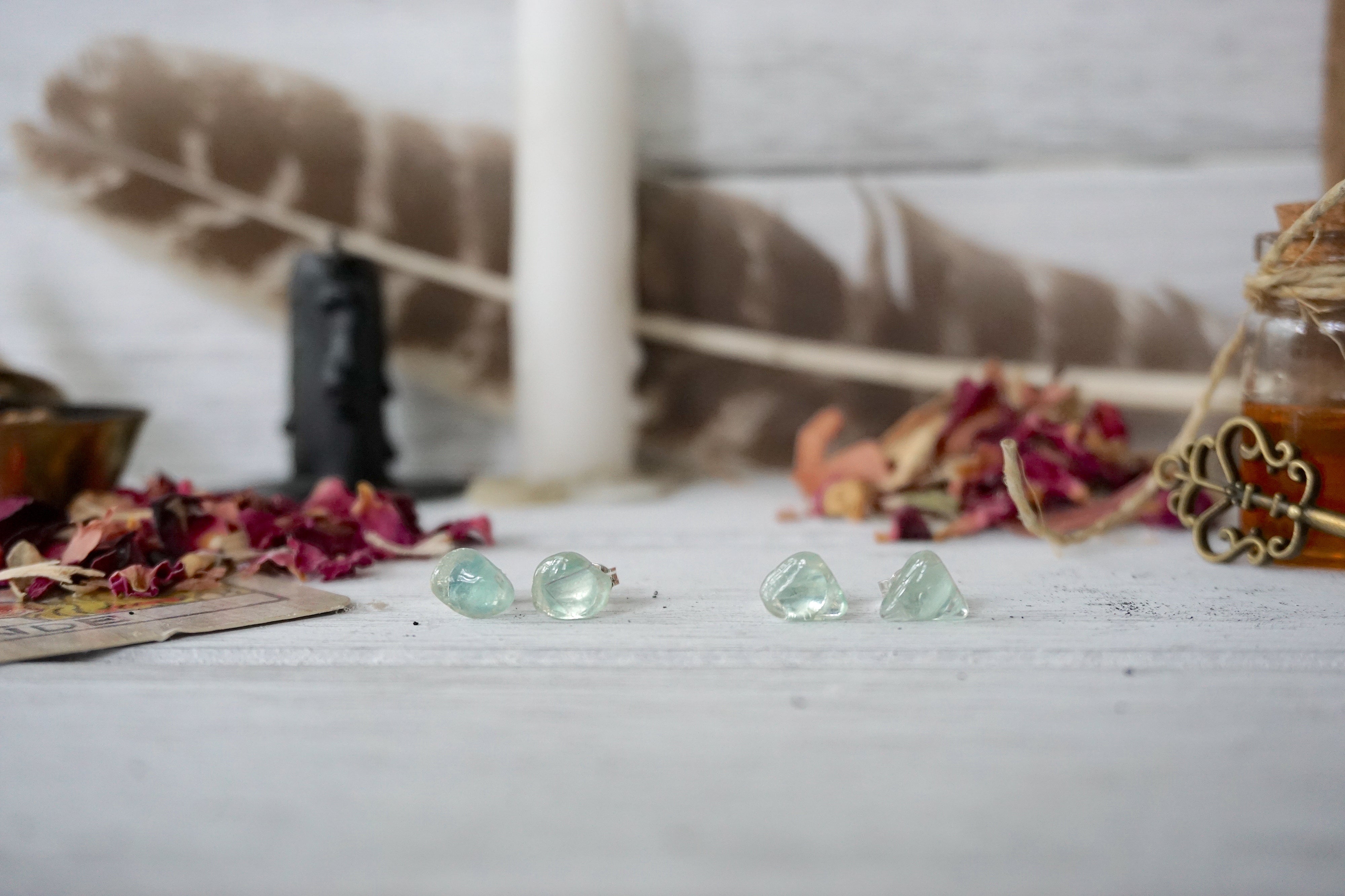 Green Fluorite Crystal Stud Earrings for Women – Aura Stud Earrings Collection – Healing Stone Jewelry for Daily Wear & Special Occasions