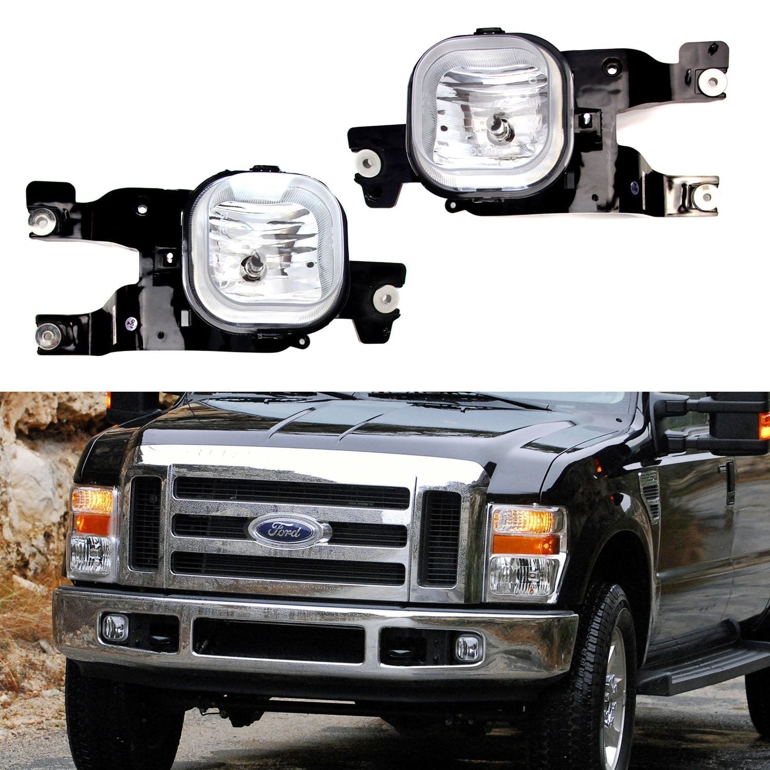 Clear Lens Fog Lights Kit with Wiring Harness & Brackets for 2008-2010 Ford F-Super Duty - Perfect for Night Driving, Off-Roading & Enhanced Visibility in Foggy Conditions