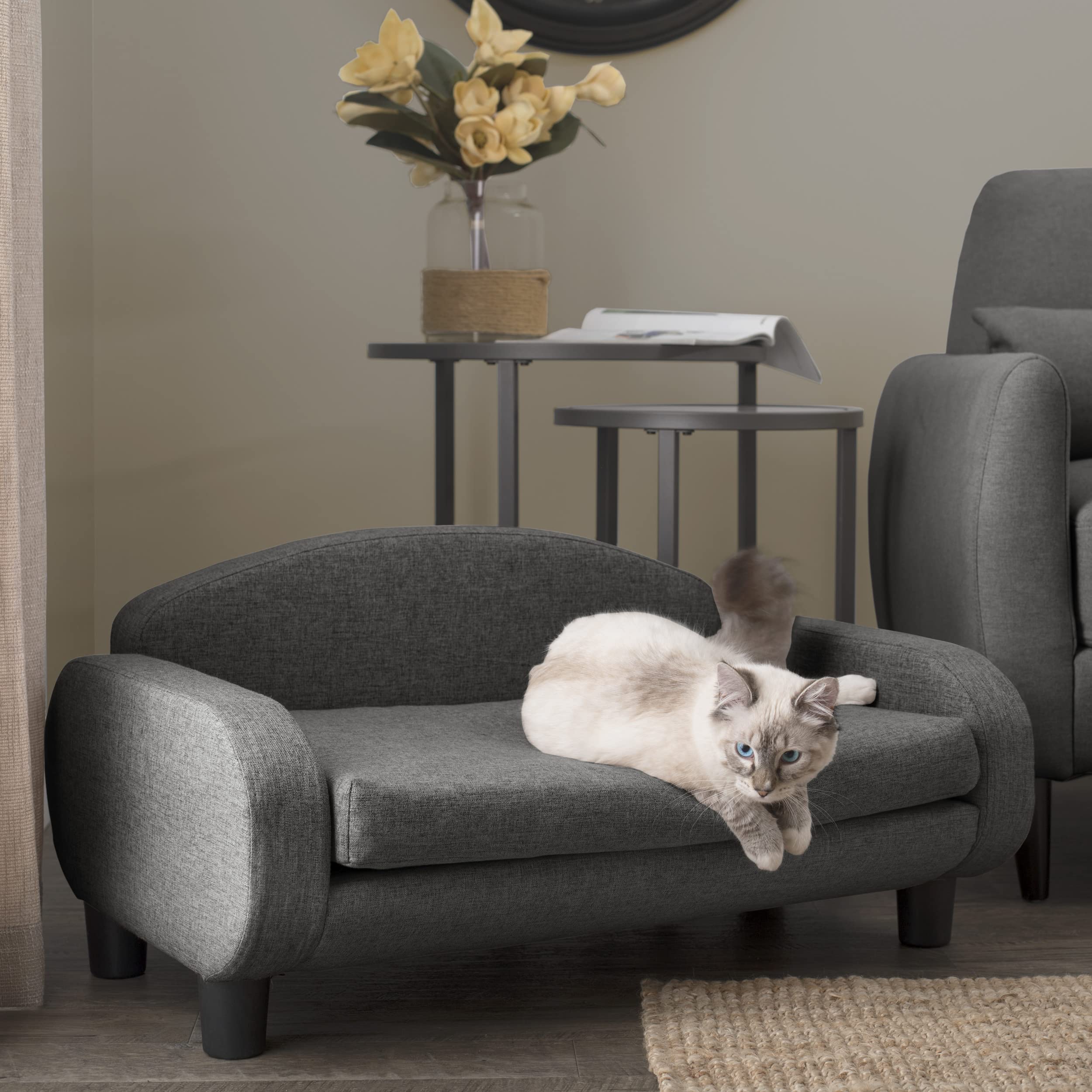 Paws & Purrs Modern Pet Sofa - 31.5 Inch Wide Low Back Dog Cat Bed with Removable Washable Cover (Espresso/Gray) - Perfect for Living Room, Bedroom & Pet-Friendly Spaces